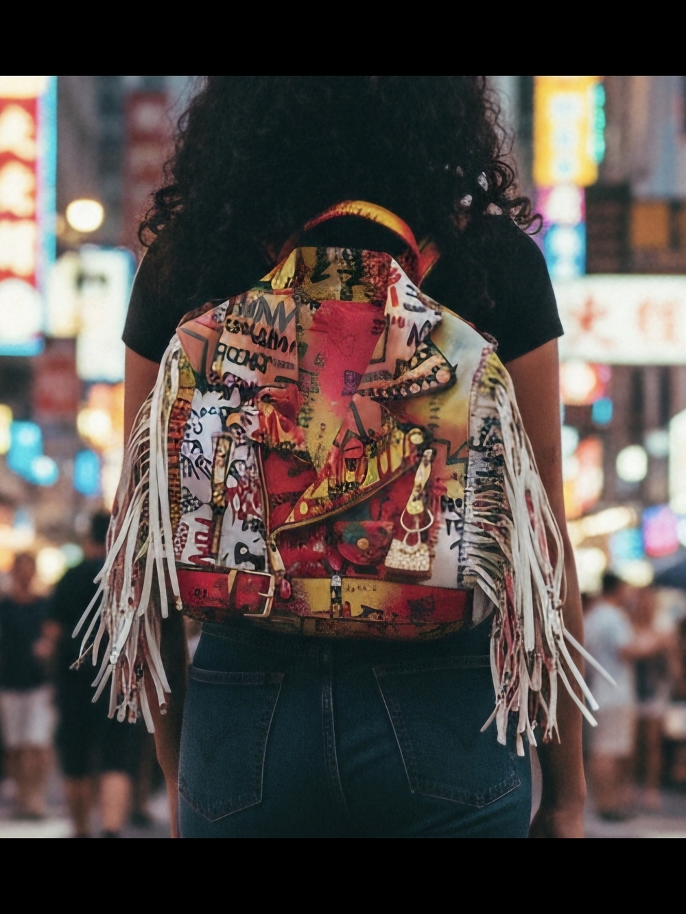 Graffiti Fringe Jacket Backpack 🔥with FREE BAG CHARM🔥NWT